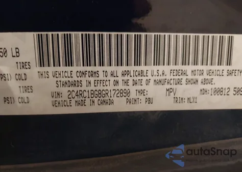 2016 Chrysler Town & Country Touring from USA, damaged, VIN 2C4RC1BG8GR172890